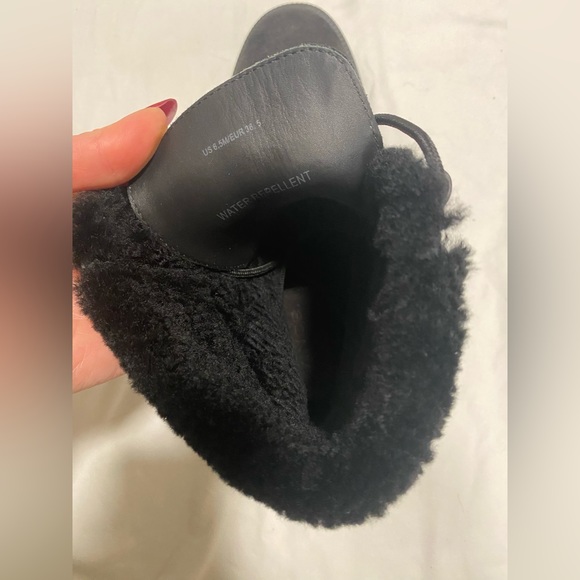 NEW $350 Vince Hayes 2 Black Suede Shearling Combat Boots 6.5 US - Picture 6 of 7